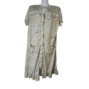 Joan Vass Floral Button-Down Nightgown Dress Large Cottage Country Prairie Ganny